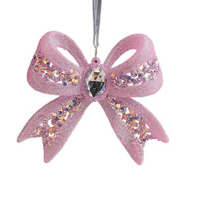 Yousheng Pink Glitter Christmas Ornaments Acrylic Bow/Bell/Tree/Ballerina Hanging Decorations for Xmas Tree Holiday Party Decor