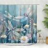 1Pc Elegant Dragonfly & Daisy Shower Curtain - Forest Theme, Waterproof Polyester, 12 Hooks, Machine Washable, All-Season Use