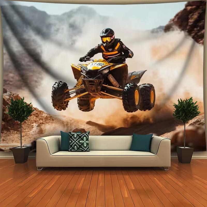 

2D Flat ATV Quad Bike Desert Adventure Backdrop Off-Road Sports Photography Banner 47.2x31.5inch/120*80cm