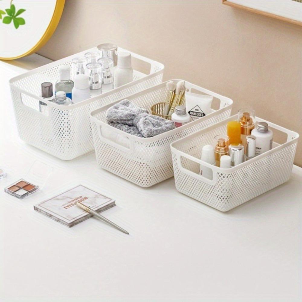 Wood Handle Hollow Storage Basket Rectangle Woven Mesh Basket  Household Organizer