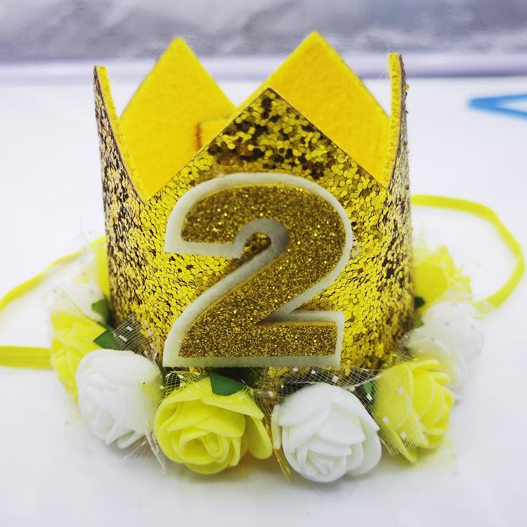 Pompon Flower Hot Stamping Party Hat for Children's First Birthday or Full Moon Celebration