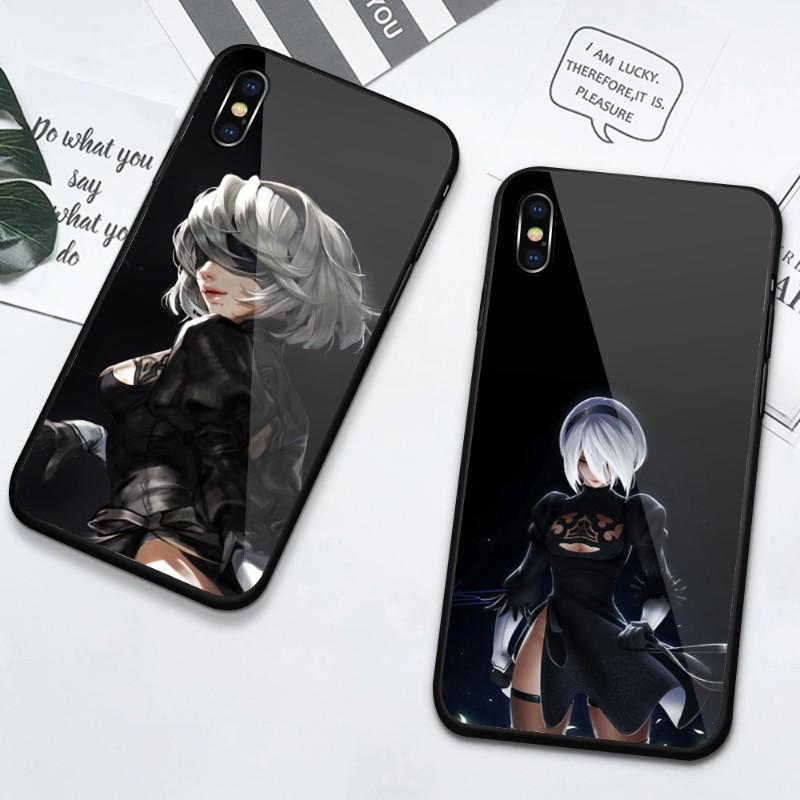 Cute Girl Nier Automata Phone Case For IPhone 14 13 12 11 XS X 8 7 6 Plus Mini Pro Max SE 2022 Black PC TPU Glass Phone Cover