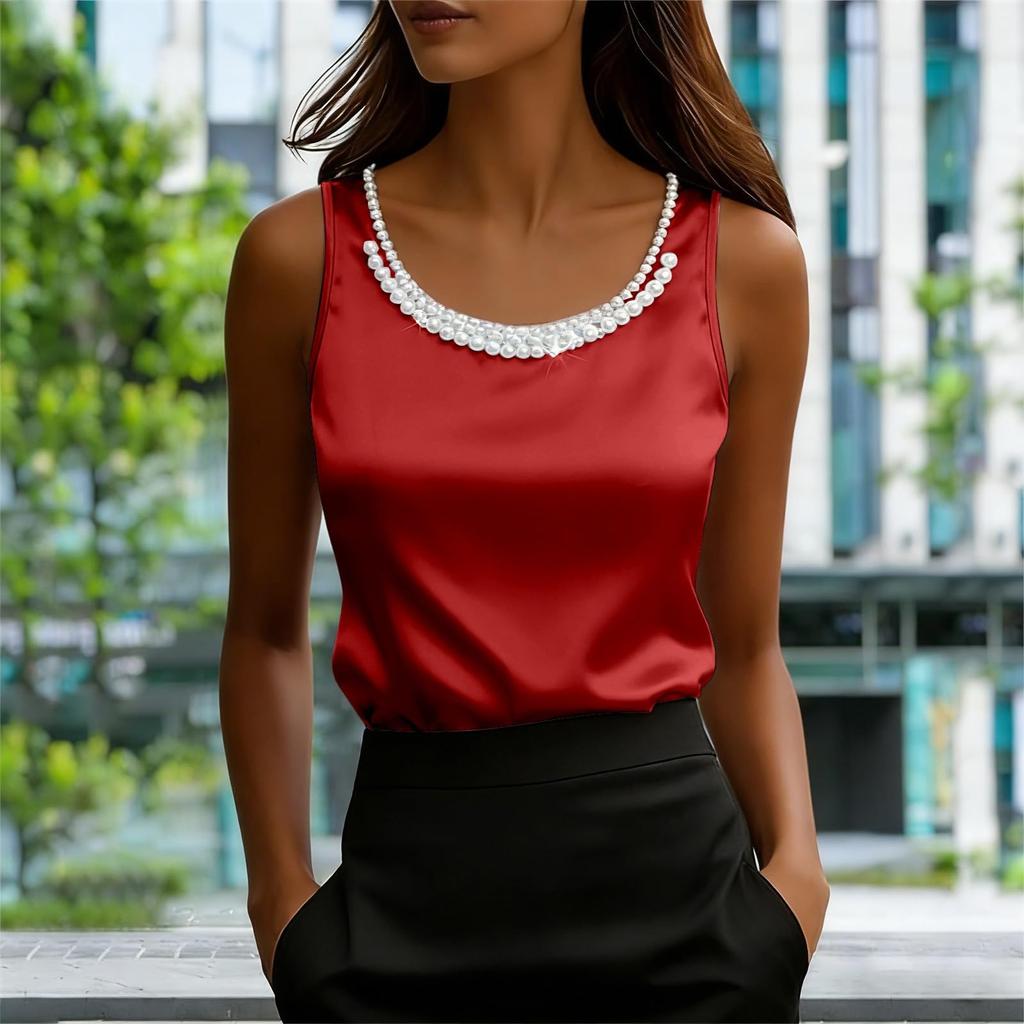 Women's Fashion Tank Top - Loose-Fit Sleeveless Underlayer Satin Casual Top