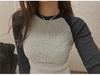 Women's Slim Fit Ribbed Crew Neck Long Sleeve T-Shirt, Short Style for Spring 2024 - Trendy High Waist Outfit