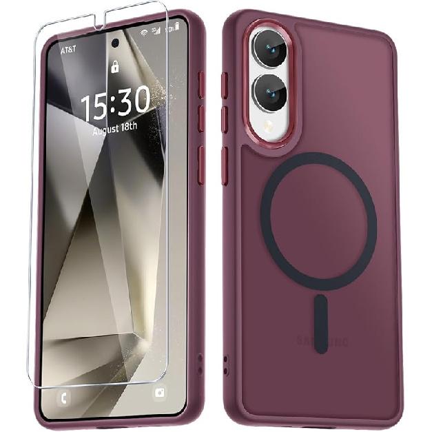 for Samsung Galaxy S24 FE Case, Matte Magnetic Phone Case with 1 Screen Protector, Support for Magsafe, Translucent Frosted Slim Shockproof