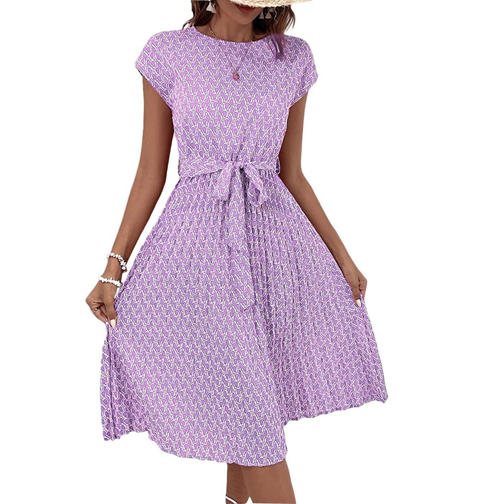 Women's Casual  Loose Print Pleated Waistband Dress Print Pleated Waistband Dress