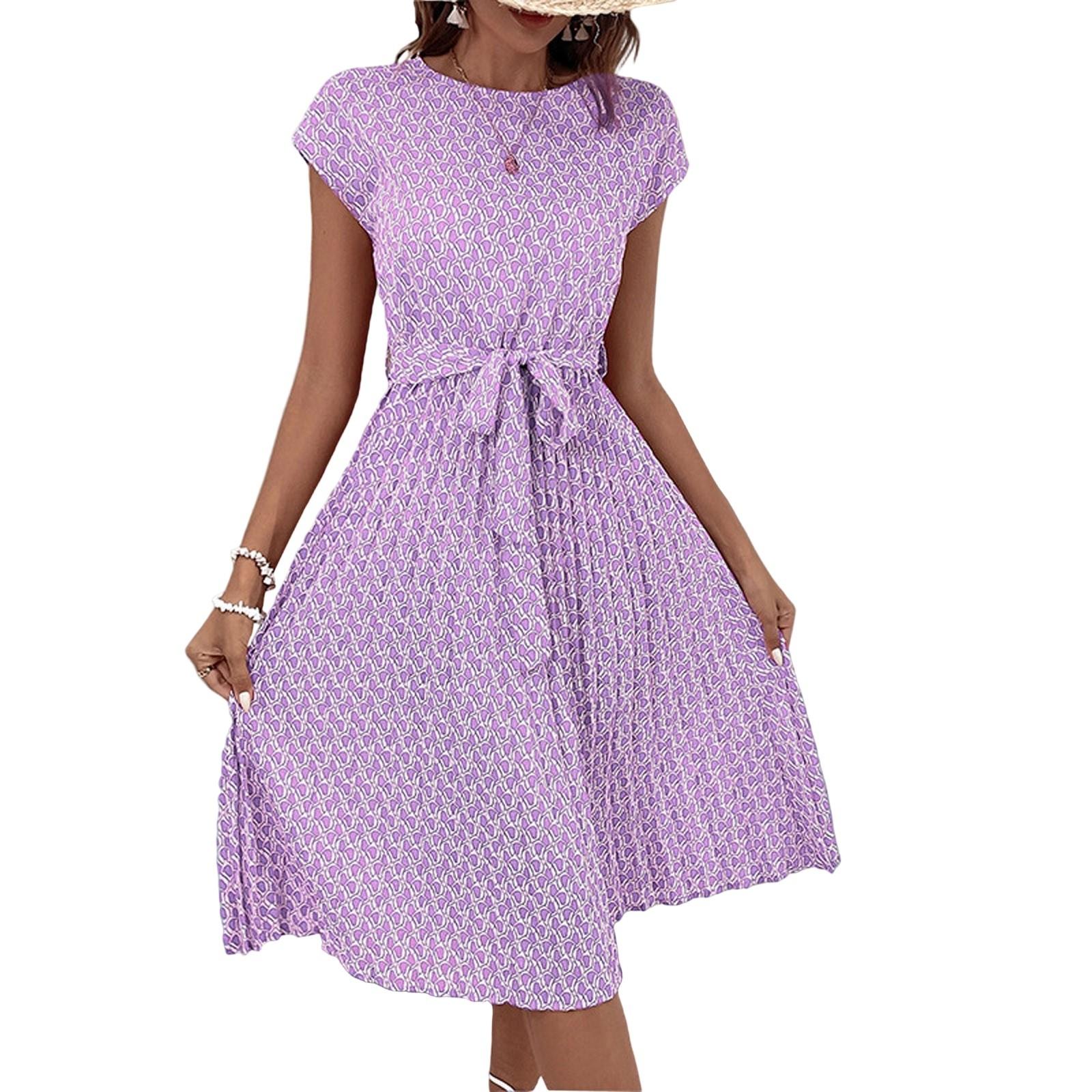 

Женское повседневное свободное платье с принтом и плиссировкой на талии Платье с принтом и плиссировкой на талии L