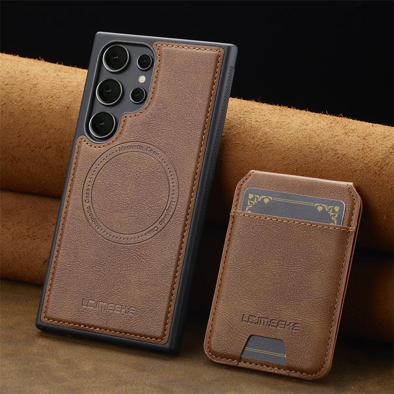 2 In 1 Magsafe Wallet Leather Phone Case For Samsung Galaxy S26 S25 S24 S23 S22 S21 Ultra Plus S20 FE Magnetic Card Holder Cover