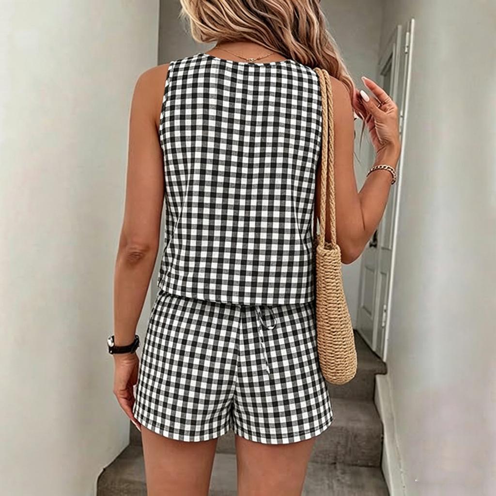 Completi da Donna in Lino 2 Pezzi, Camicia Oversize Bottoni e Pantaloncini con Vita Elastica, Tuta Casual Estiva per il Tempo Libero