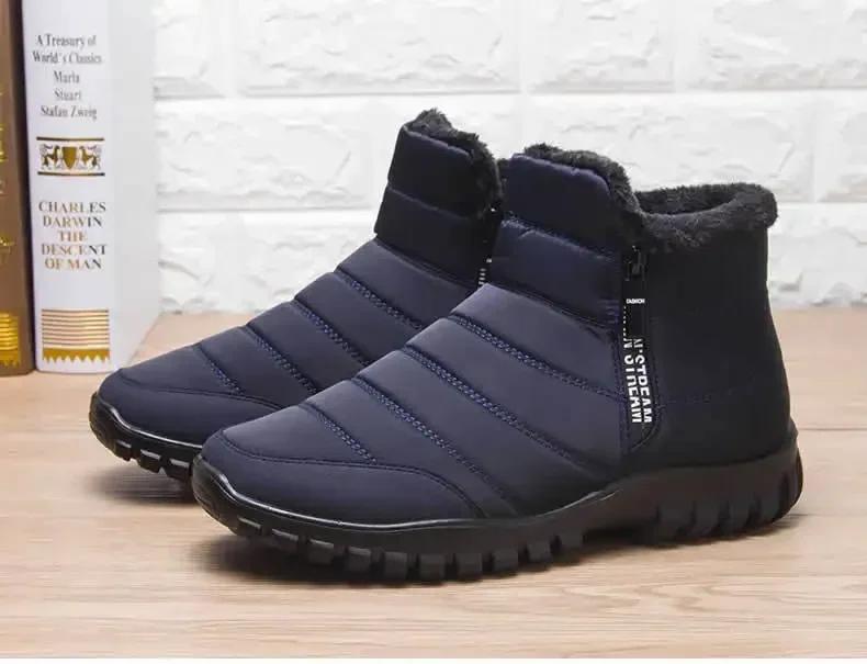 Bottes de neige imperméables chaudes en coton à fermeture éclair pour hommes, Bottines chaudes d'hiver à enfiler, Bottes de neige imperméables