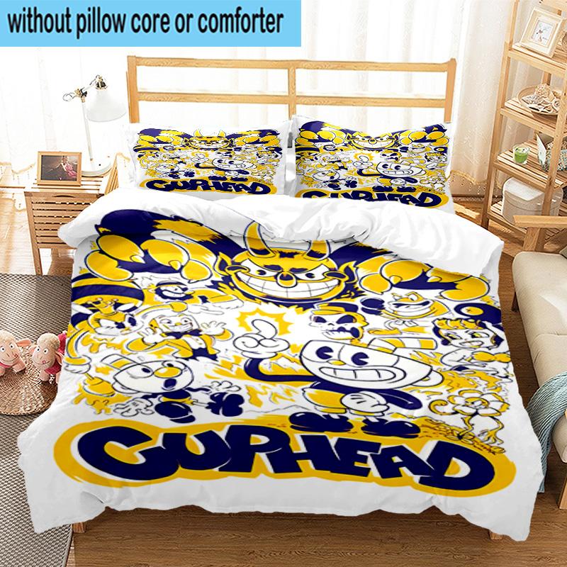 3PCS Adventure In The Cup-head 3pcs Bedding,Including 3PCS Duvet Cover And 2pcs Pillowcases Perfect for Christmas,Ideal for Bedroom, Dormitory