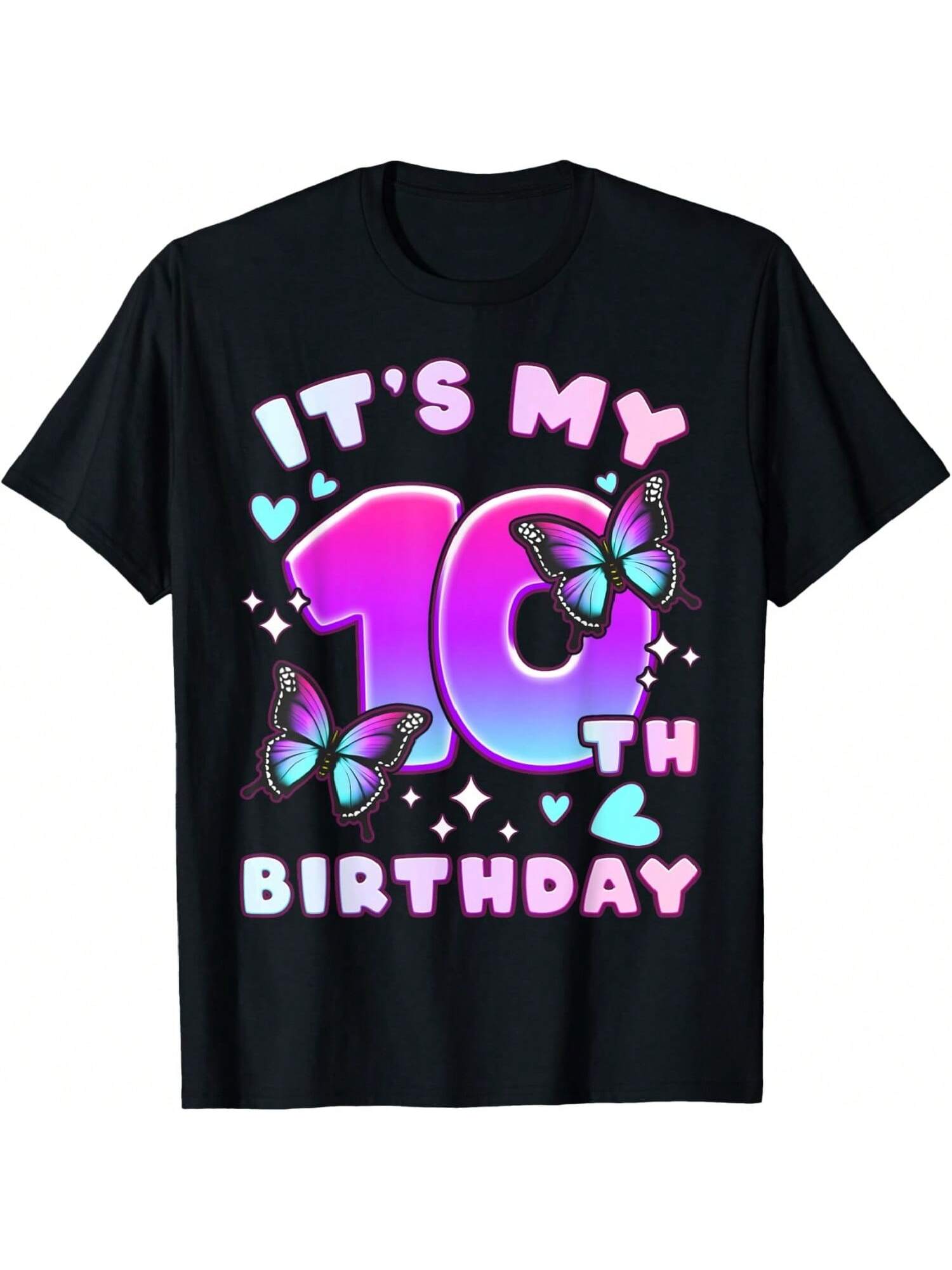 10th Birthday, Girl 10 Years, Butterflies And Number 10 T-Shirt S разноцветный
