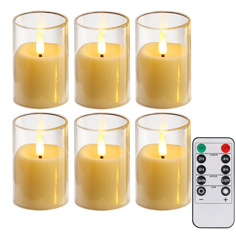 Flickering Flameless LED Pillar Candle Lights with Remote & Embedded Star String for Wishing Wedding Christmas Party Home Decor