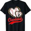 Vintage Cleveland Baseball Leopard Heart Baseball Fans T-Shirt
