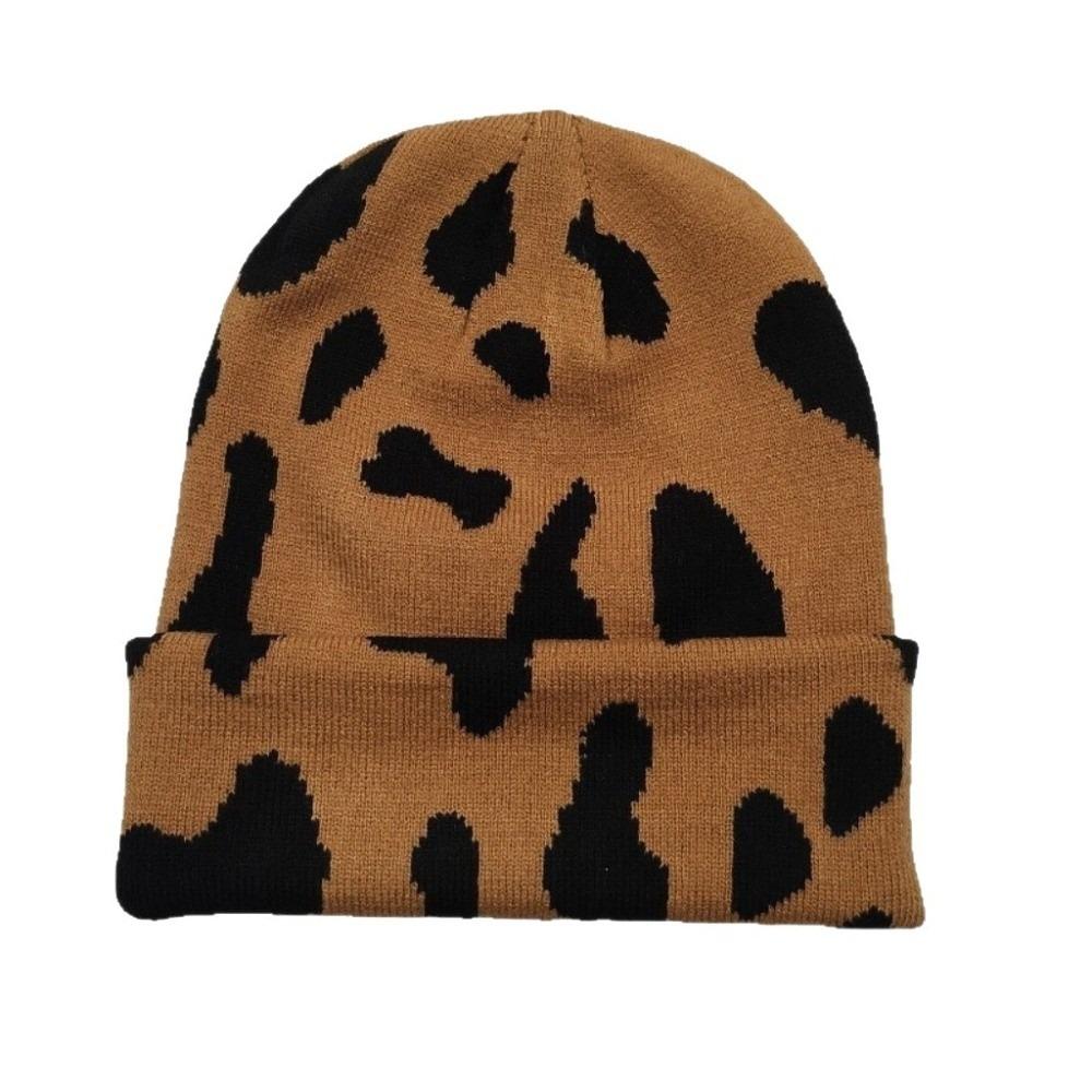 Keep Warm Pullover Hat Ear Protection Winter Beanie Hat Casual Cow Pattern Knitted Hat Skiing