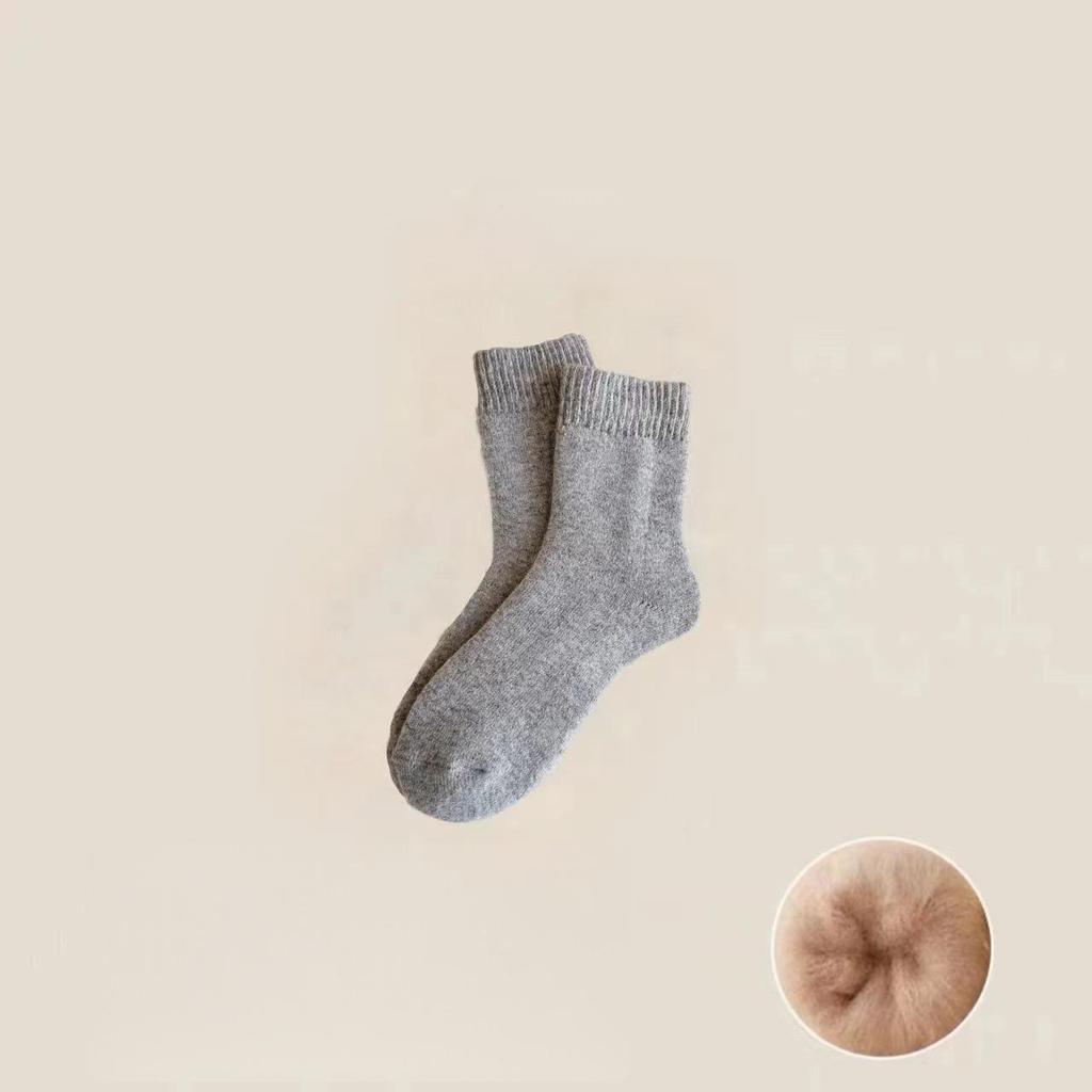 1 Pairs Women's Thickened Mink Socks Plush Sleepwear Solid Color Warm Middle Tube Autumn Winter Home Socks