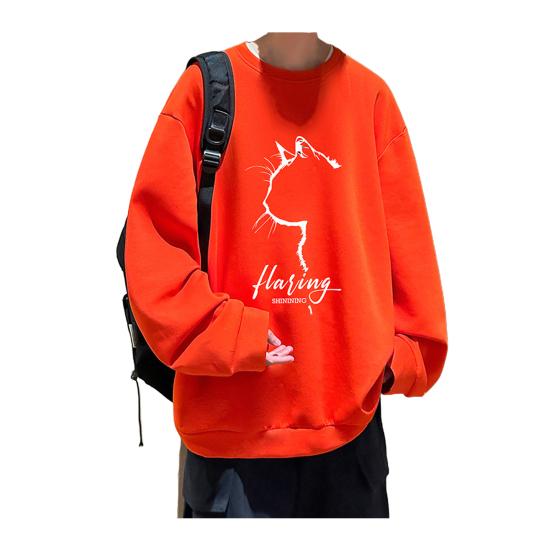 Pánská oversized mikina Hip-hop styl kočka Profil Potisk O Výstřih Volný Jednobarevný Silný plyš Pulovr střední délky Denní Sport Streetwear Top