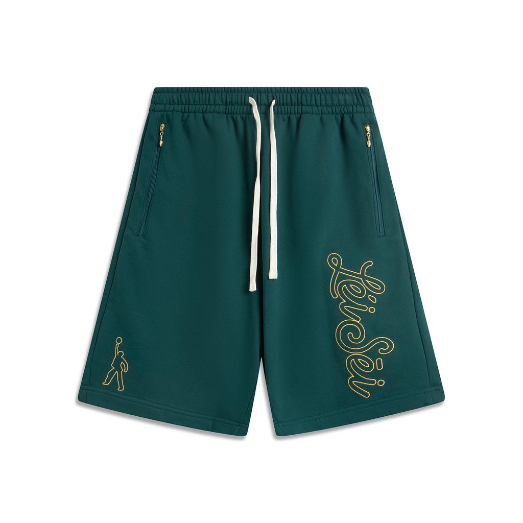 Li Ning X Badmarket Collaboration Sports Fashion Versatile Breathable Loose Embroidered Letter Casual Shorts Men shorts Green AKSV743-1