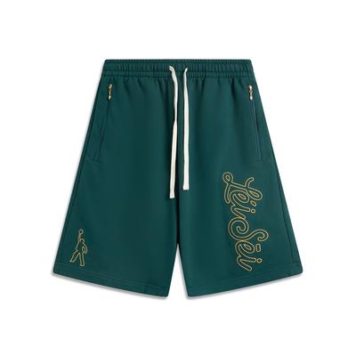 Li Ning X Badmarket Collaboration Sports Fashion Versatile Breathable Loose Embroidered Letter Casual Shorts Men Shorts Green AKSV743-1