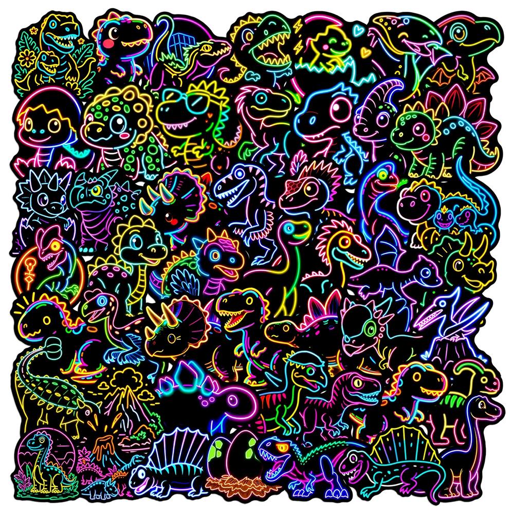 10/30/50pcs Neon Style Cute Animal Dinosaur Cartoon Stickers Waterproof Graffiti Bike Notebook Cartoon Sticker Toy Gift