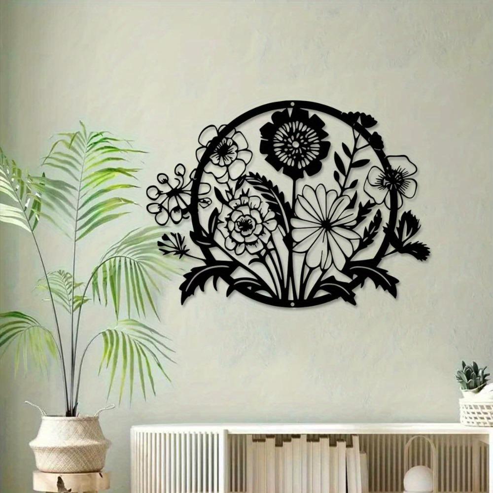 Metal Wildflower Wall Art, Outdoor Garden Terrace Decor Sculpture, Living Room Balcony Indoor Home Decoration, Intricate Floral Design