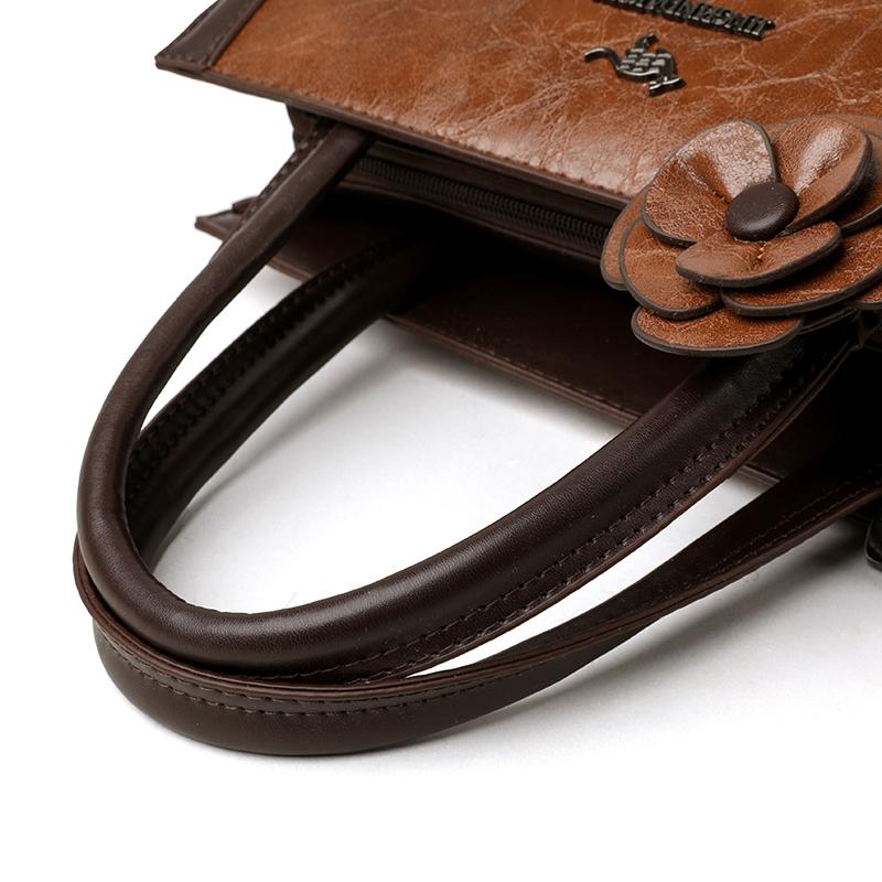 Elegant Faux Leather Tote Bag with Flower Decoration and Adjustable Shoulder Strap