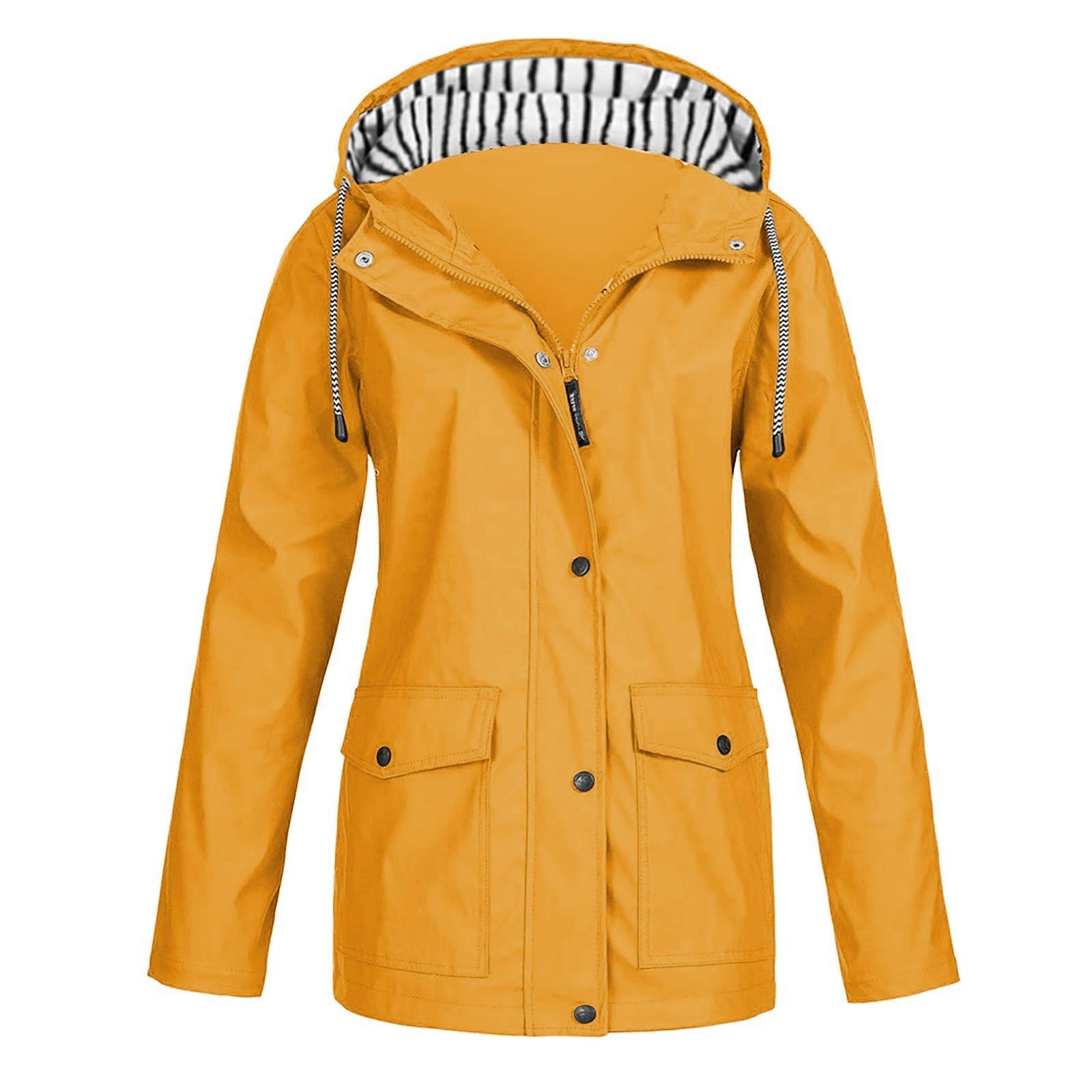 

Women Stripe Rain Jacket Outdoor Plus Hooded Raincoat Windproof XL жовтий