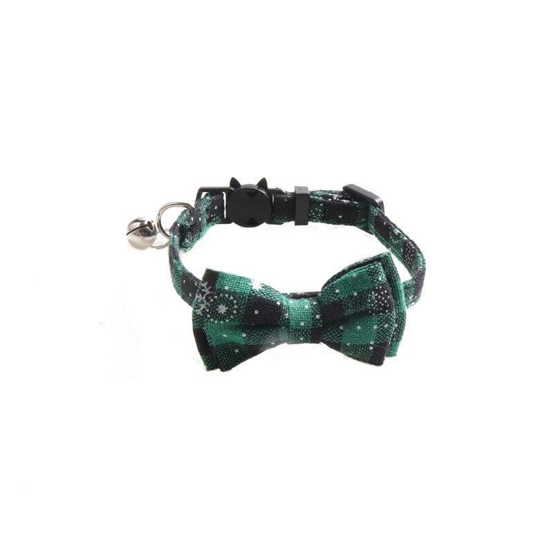 

Рождественский ошейник-бантик для кошек с узором в горошек для маленьких собак, регулируемый галстук-бабочка для щенков, котят, домашних животных, аксессуары для кошек и щенков зелёный