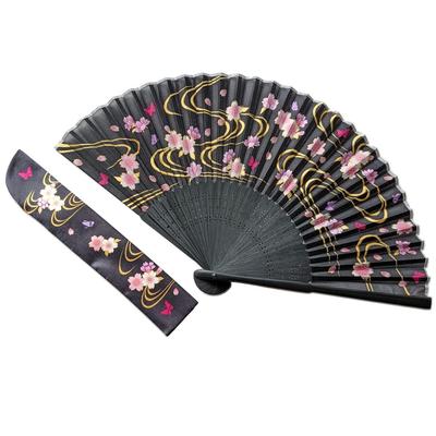 Seda Bonito e com Leque Sakura Água Corrente Dourado [Kyosuke] Leque Feminino, Elegante, Bolsa,