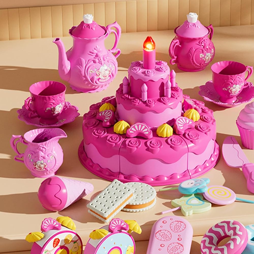 Birthday Cake Toy Realistic Sound and Light Features Pretend Play Cake for Kids
