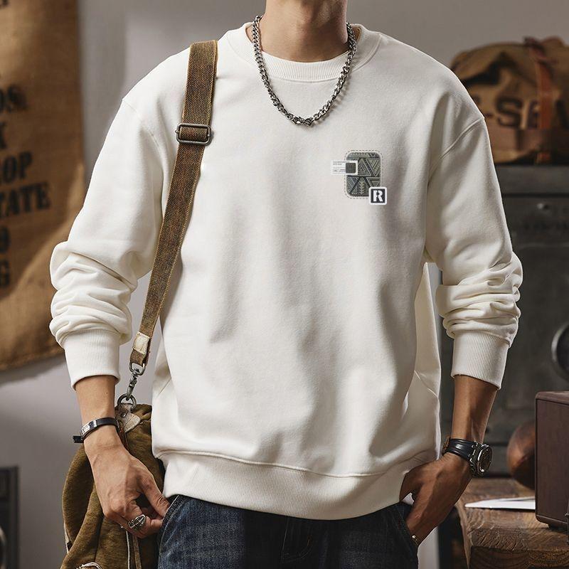 Baumwoll-Sweatshirt Herren Herbst Winter Trendiger Rundhalsausschnitt Trendmarke Bedruckt Langärmlig Lockeres Unterteil Lässige Oberteile Vielseitig