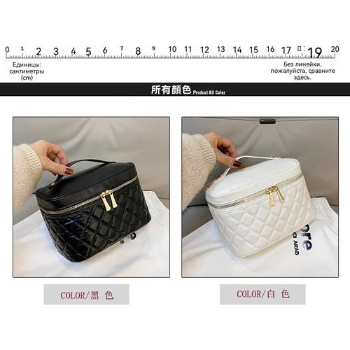 Stylish Quilted PU Makeup Bag Portable Cosmetic Organizer Travel Toiletry Pouch Black