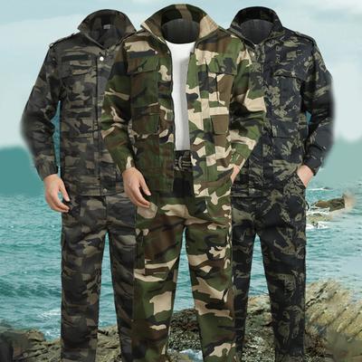 1 Set Giacca da uomo Pantaloni Stampa mimetica Tasche multiple Set da due pezzi Abito da lavoro antigraffio resistente allo sporco per riparatori di lavoro