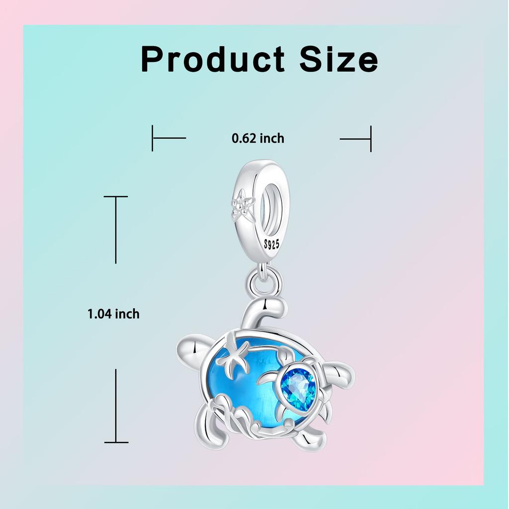 Blue Zircon Inlay Sea Turtle Starfish Charms Bead Original 925 Sterling Silver Pendants Fit Bracelet Jewelry Gift Marking
