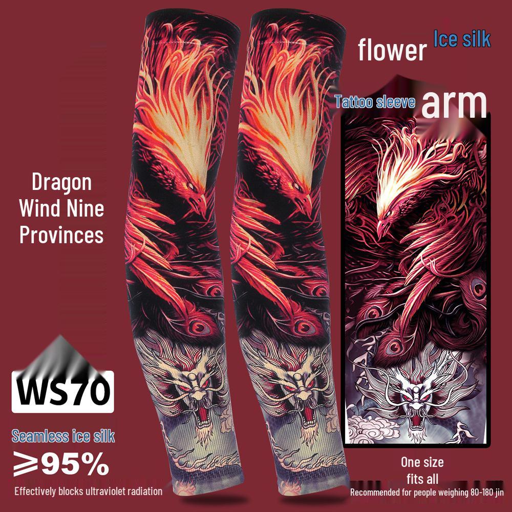 Ice Silk Tattoo Sun Protection Sleeves for Men & Women - Summer Driving, Cycling, Flower Design Arm Shades