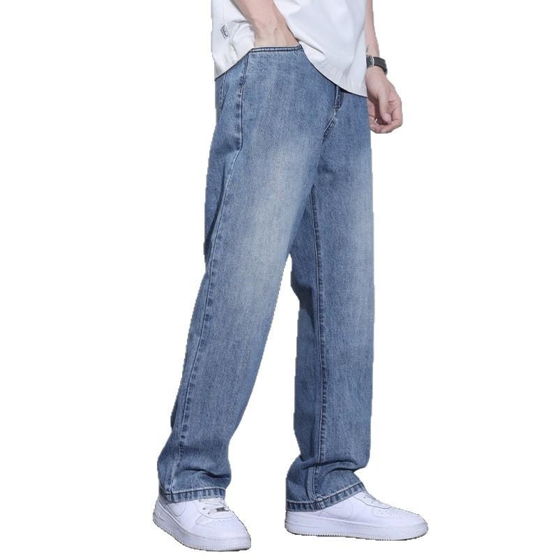 Spring and Autumn New Loose Straight Washed Jeans Men's Trend American Retro Wide Leg Loose Casual Pants
