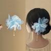 Korean Antique Chiffon Flower Pearl Tassel Hair Stick U-Shaped Hair Clip Temperament Chinese Style Hairpin For Women Headwear