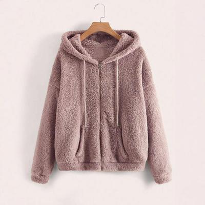European and American New Women's Clothing Zipper Drawstring Hooded Loose Sweater Jacket