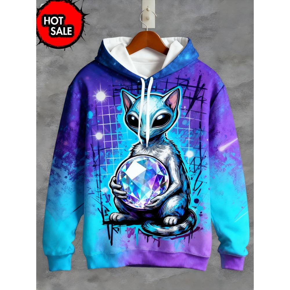 Felpa con Cappuccio Stampa 3D Alieno UFO Moda Donna Felpe Gatto Felpa Casual Cappotto Harajuku Abbigliamento Unisex Uomo Felpa con Cappuccio