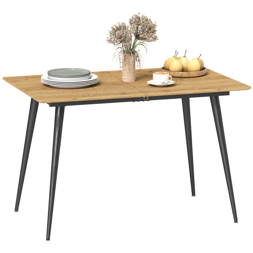 Extendable Dining Table, Expandable Table for 6-8 People, Kitchen Table with Solid Steel Legs