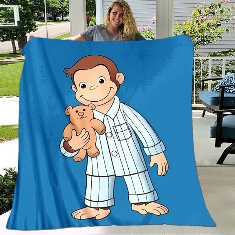 1pc Blanket Curious George Print Design, Lightweight Blanket for Sofa, Bed- Soft &Warm, Gift for All Seasons like Christmas, Halloween