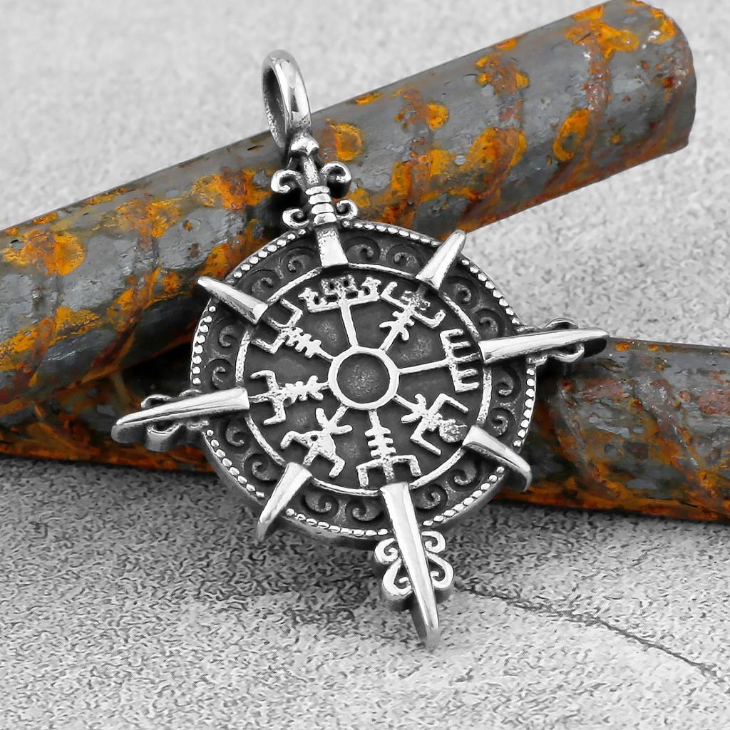 Collana Bussola Vichinga Colore Oro Vintage Uomo Acciaio Inossidabile Antico Rune Norrene Ciondolo Amuleto Vegvisir Uomo Regali Gioielli