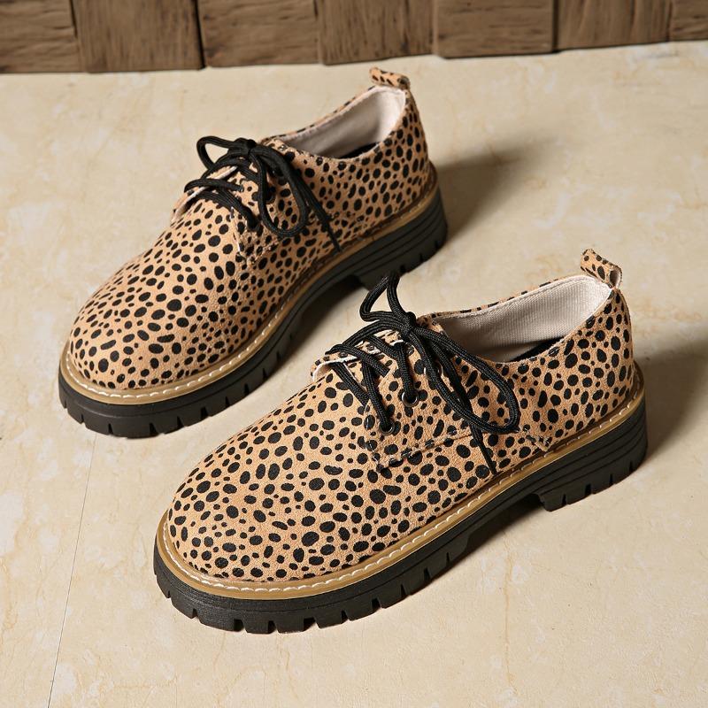 New Large-sized Casual Lofu Shoes with A Front Lace-up, Thick Heel and Round Toe for Women