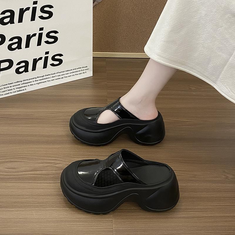 

Маленькие шлепанцы с толстой подошвой и закрытым носком, женские, новые, на одной педали, ленивые, для улицы, повседневные, модные, универсальные, крутые шлепанцы 40 чёрный