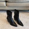 Super fire! Foreign style small short boots women's new autumn and winter models with skirts, black pointed thick heels, heightened folds, piled boots