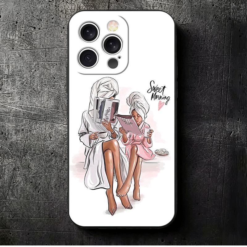 

Baby Mom Girls Soft Phone Case for iPhone 16 16E 17 Air 15 Pro Max 14 Plus 13 Mini 11 12 7 Black Cover Back Shell iPhone 17 Pro