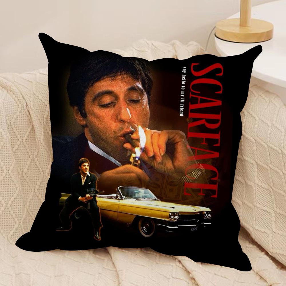 SScarface Movie Cushion Cover Silky Short Plush DoubleSided Printed Pillow Case for Sofa All Seasons Home Decor Gift