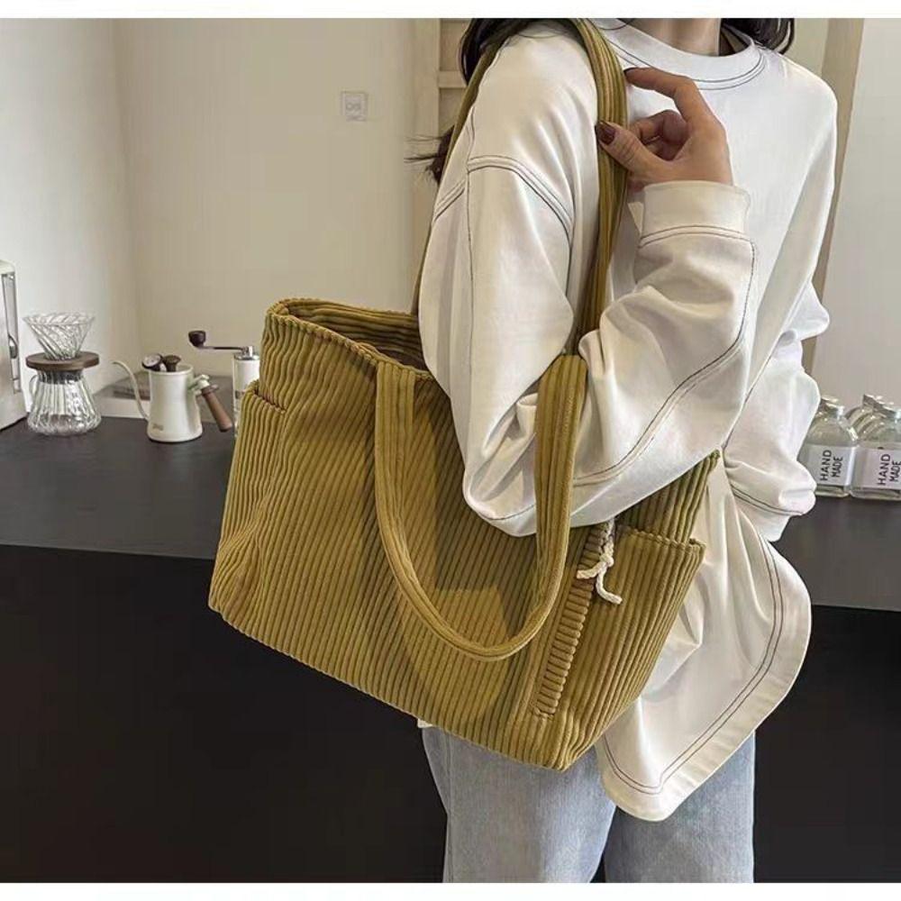 Solid Color Corduroy Shoulder Bag Corduroy Shopping Handbags Women's Shopper Tote Bag Going Out