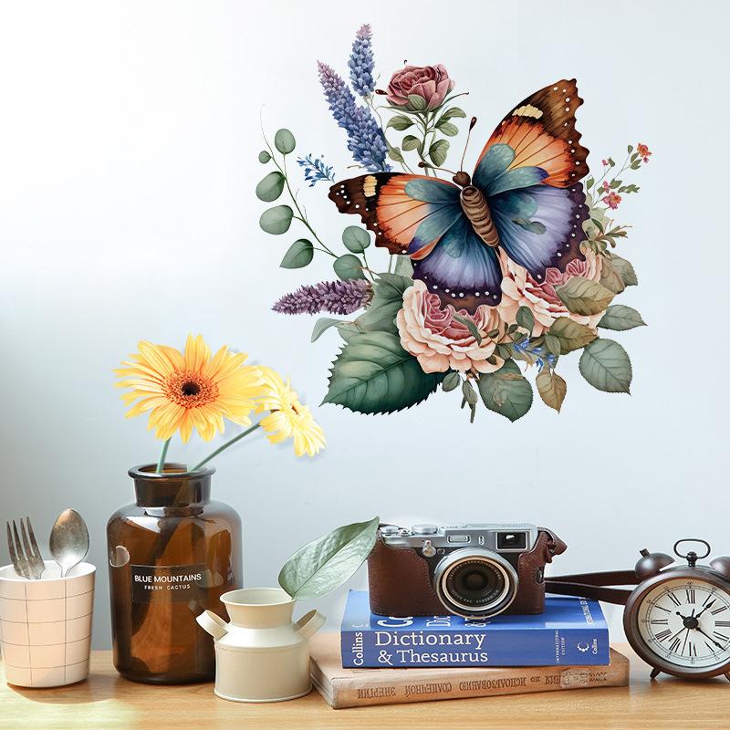 Pegatinas de Pared de Flores Mariposa Decoración de Puerta de Baño de Inodoro Mural Decoración del Hogar Papel Pintado Autoadhesivo