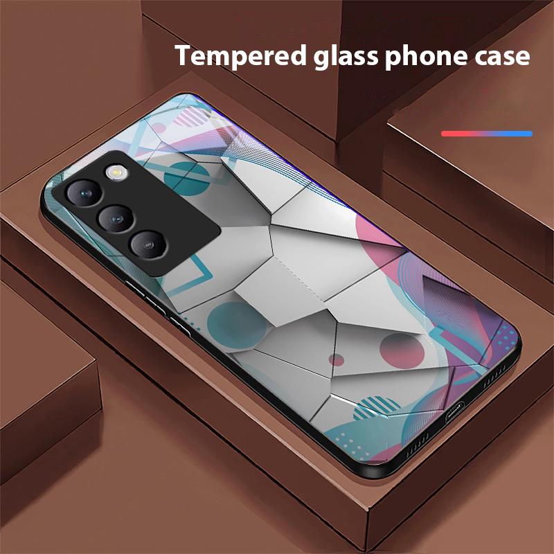 Geometric Pattern For Y72 33S 11 03 36 96 Lite 35 16 Iqoo 12 V40 SE 5G 29 40 21 30 X80 Pro Vivo Tempered Glass Phone Case Black